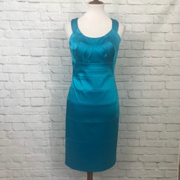 JAX Blue Satin Sleeveless Sheath Dress Size 6 - Picture 1 of 6